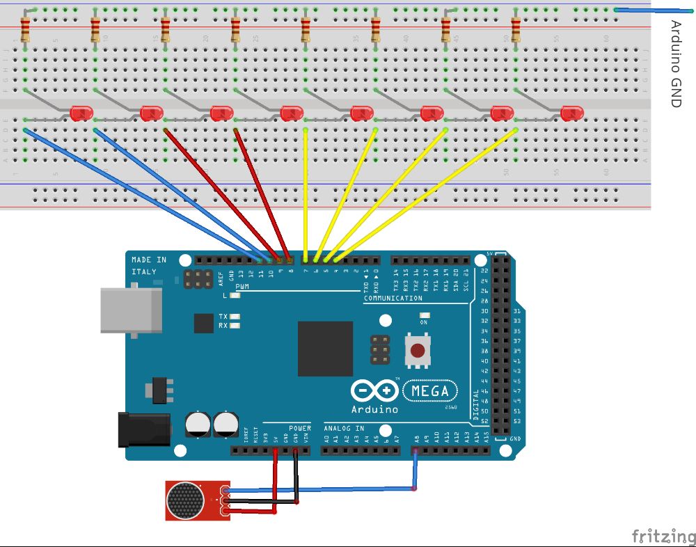Aufbau und Verkabelung des Arduino VU-Meter Projekts